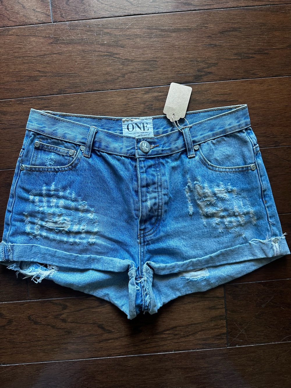 One Teaspoon Blue Distressed Denim Jean Shorts